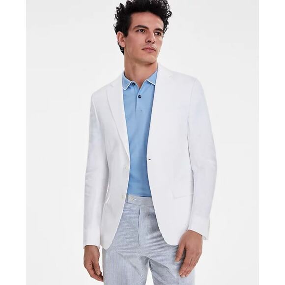 Tommy Hilfiger Men's White Linen Casual Modern-Fit Suit Sport Coat Size 42L - Picture 1 of 6